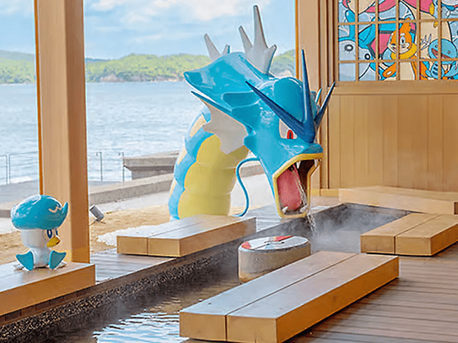 Vòi phun nước nóng hình Gyarados tại Wakura Pokémon. 